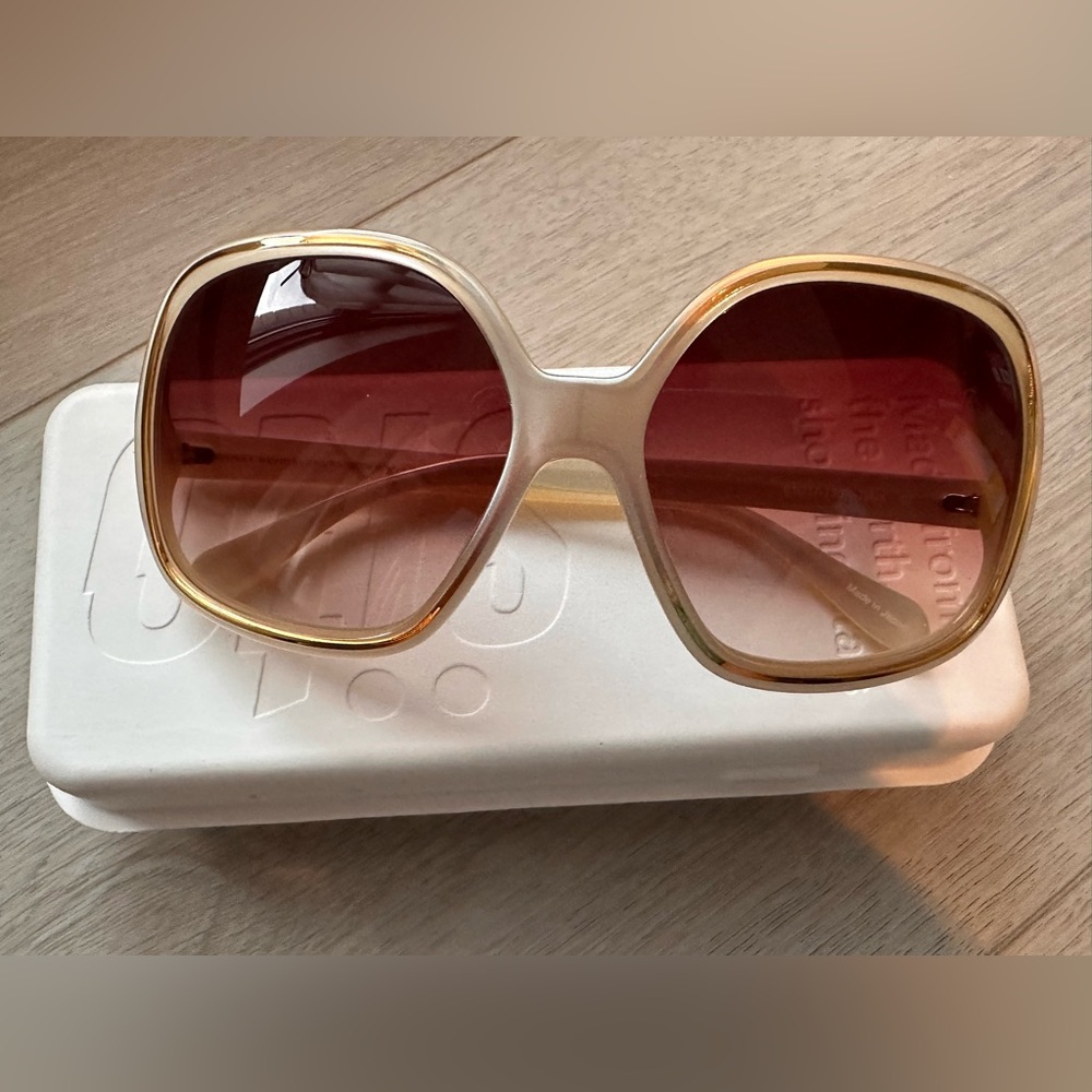 Oliver Peoples Beige Frame Sunglasses with Gradient Pink Lenses